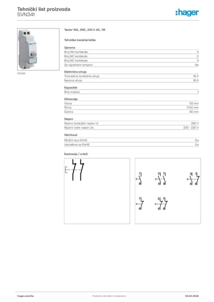 Slika Hager Tehnički list proizvoda SVN341  | Hager