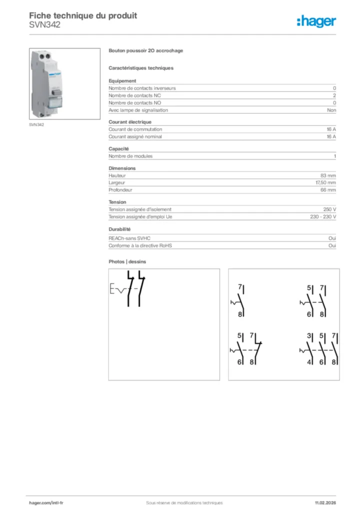 Image Hager Fiche technique du produit SVN342 | Hager Afrique