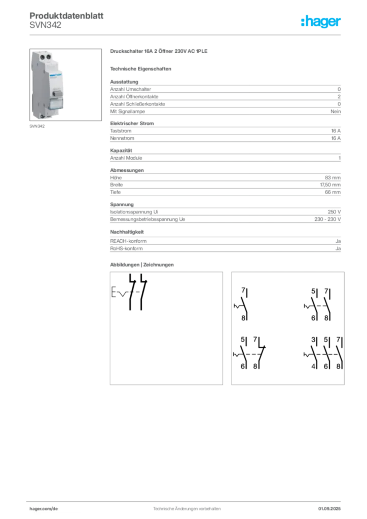 Bild Hager Produktdatenblatt SVN342 | Hager Deutschland
