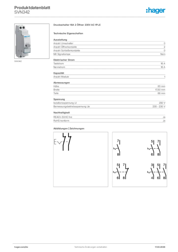 Bild Hager Produktdatenblatt SVN342 | Hager Deutschland