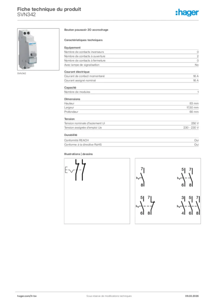Image Hager Fiche technique du produit SVN342 | Hager Belgique