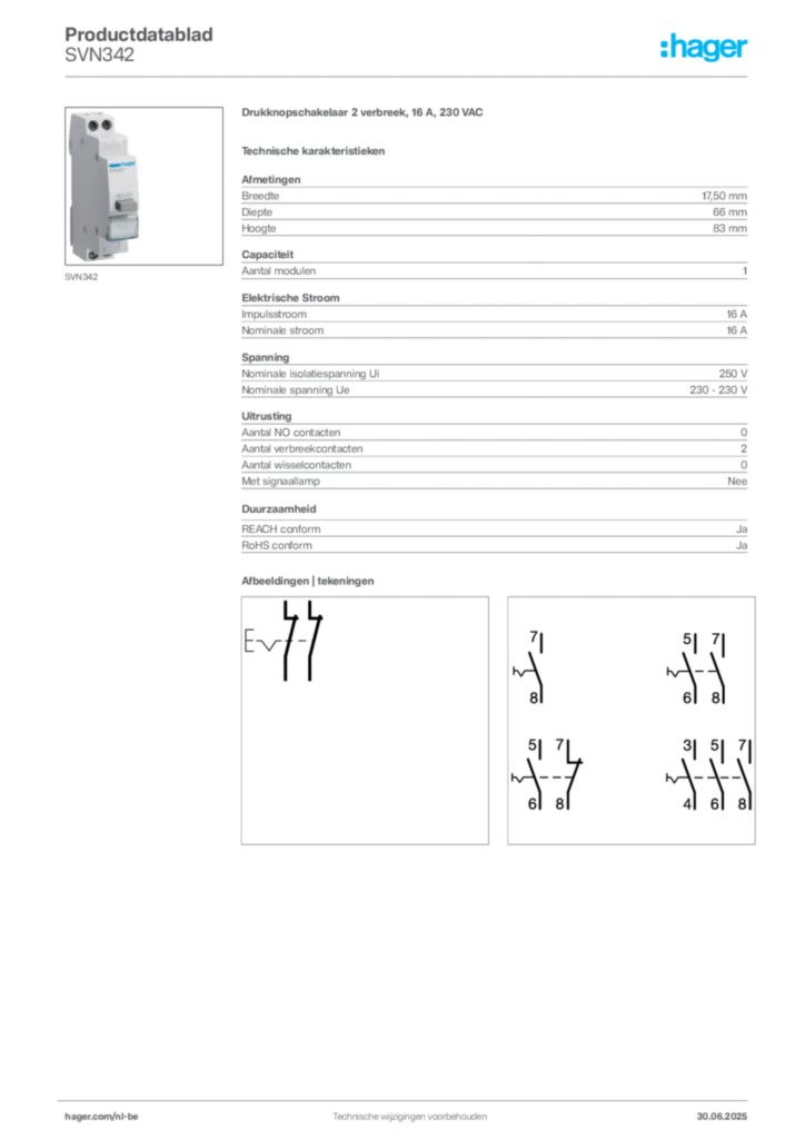Afbeelding Hager Productdatablad SVN342 | Hager Belgium