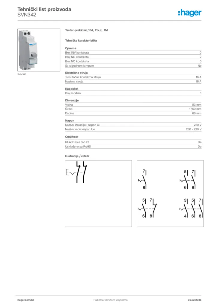 Slika Hager Tehnički list proizvoda SVN342  | Hager