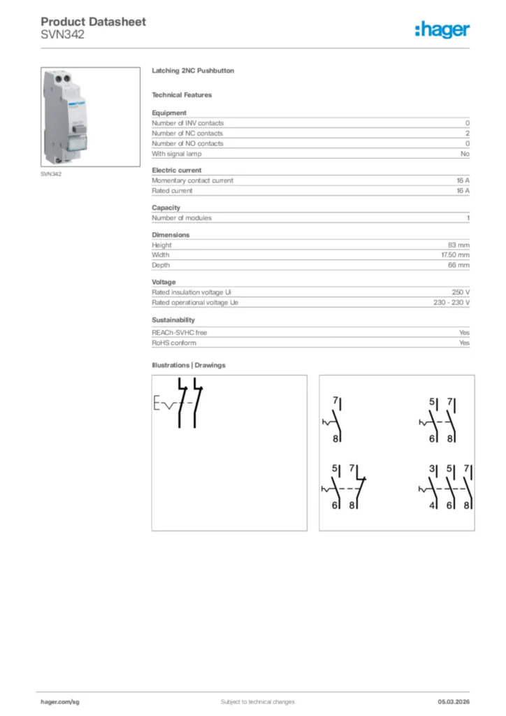 Image Hager Product data sheet SVN342  | Hager