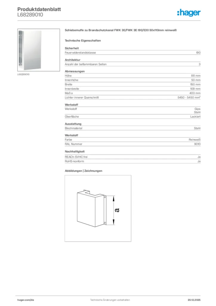 Bild Hager Produktdatenblatt L68289010 | Hager Deutschland
