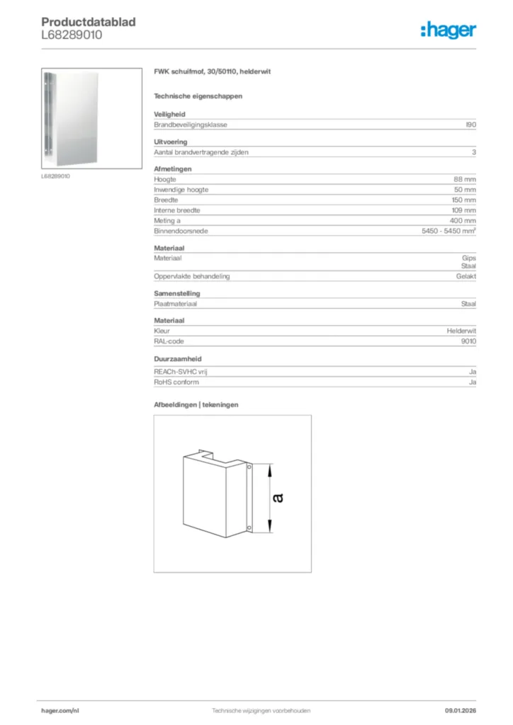 Afbeelding Hager Productdatablad L68289010 | Hager Nederland