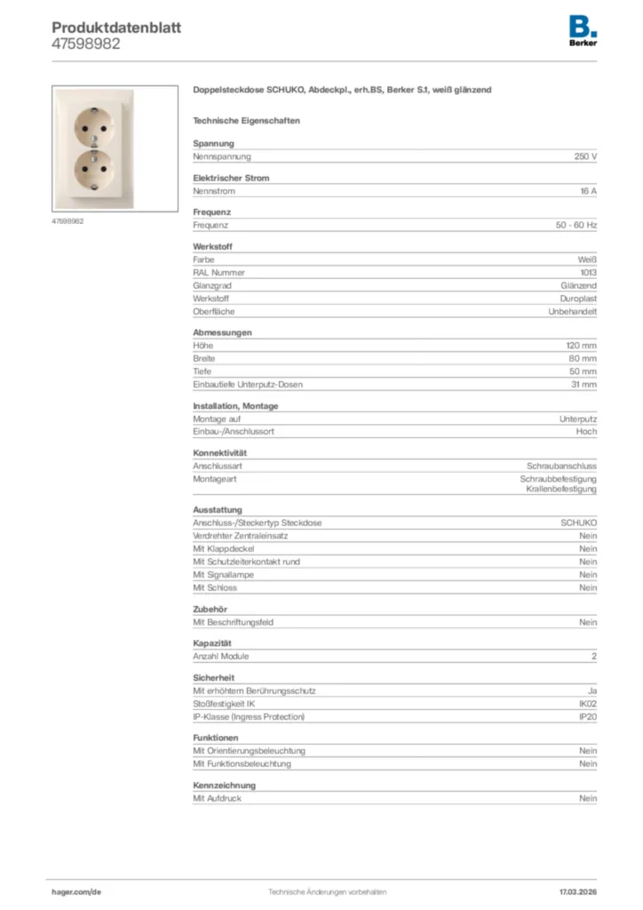 Bild Berker Produktdatenblatt 47598982 | Hager Deutschland
