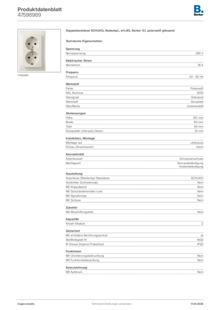 Bild Berker Produktdatenblatt 47598989 | Hager Deutschland