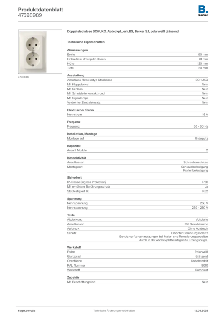 Berker Produktdatenblatt 47598989