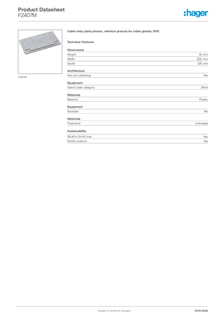 Image Hager Product data sheet FZ407M  | Hager Africa