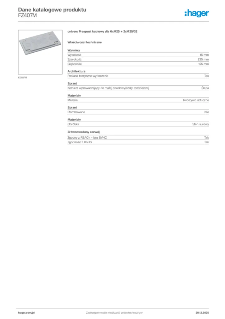 Zdjęcie Hager Karta katalogowa FZ407M | Hager Polska