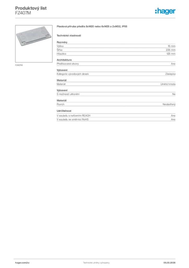 Obrázek Hager Product data sheet FZ407M | Hager