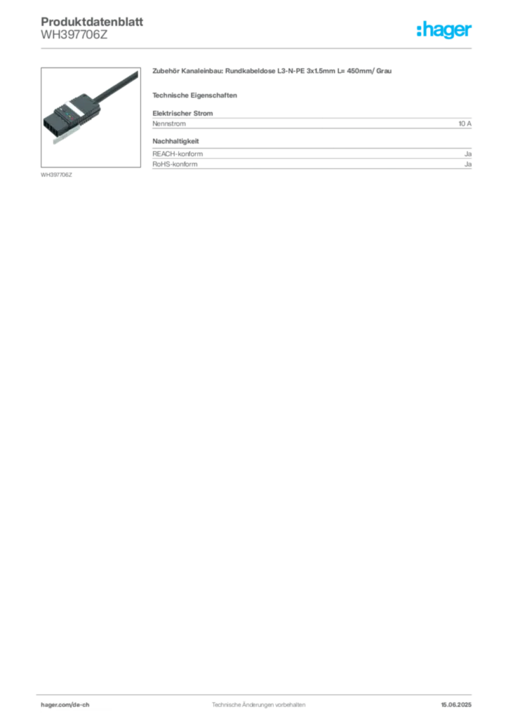 Bild Hager Produktdatenblatt WH397706Z | Hager Schweiz