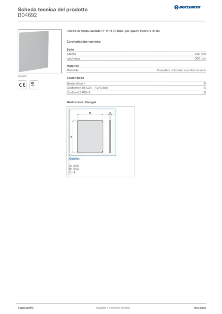 Immagine Bocchiotti Scheda tecnica del prodotto B04692 | Hager Italia