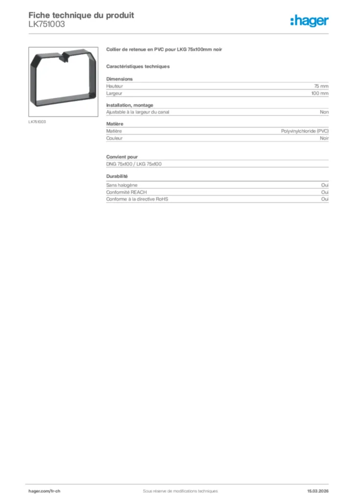 Image Hager Fiche technique du produit LK751003 | Hager Suisse
