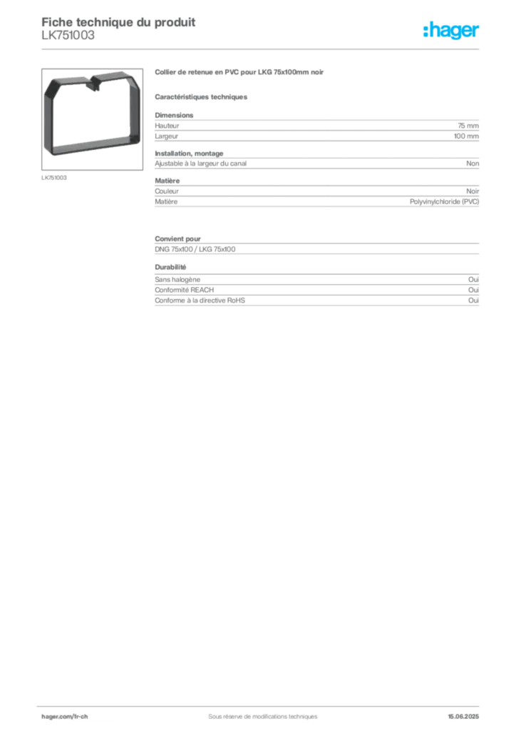 Image Hager Fiche technique du produit LK751003 | Hager Suisse