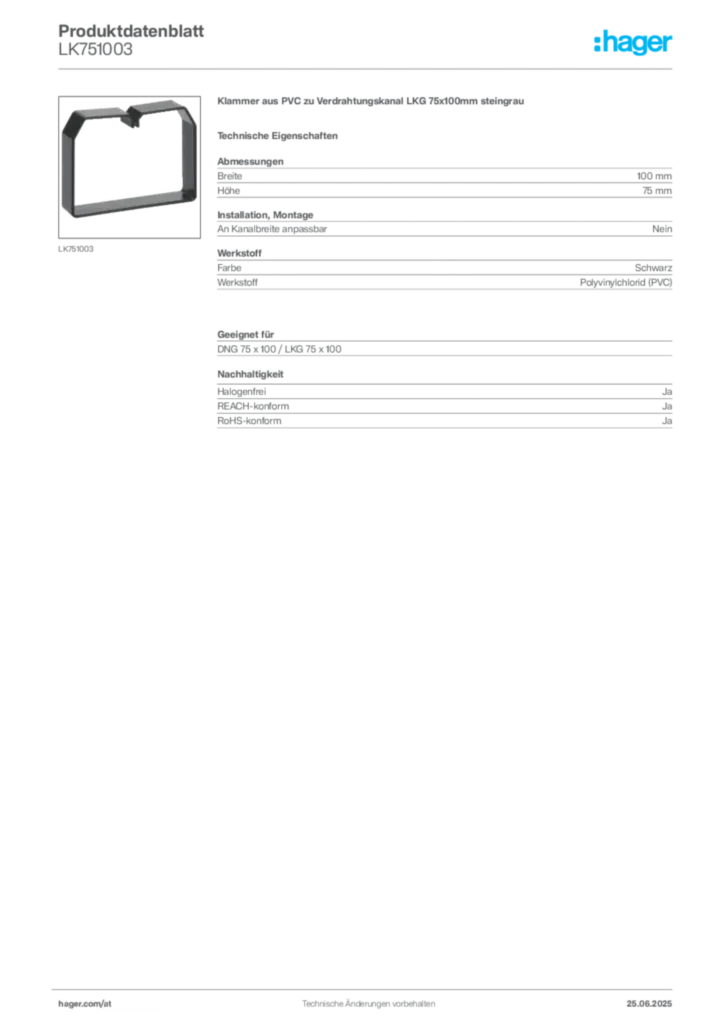 Bild Hager Produktdatenblatt LK751003 | Hager Deutschland