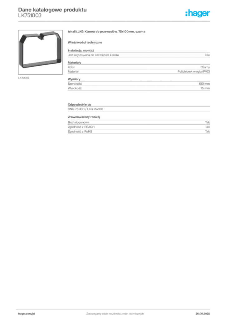 Zdjęcie Hager Karta katalogowa LK751003 | Hager Polska