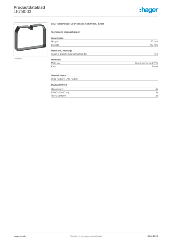 Afbeelding Hager Productdatablad LK751003 | Hager Nederland