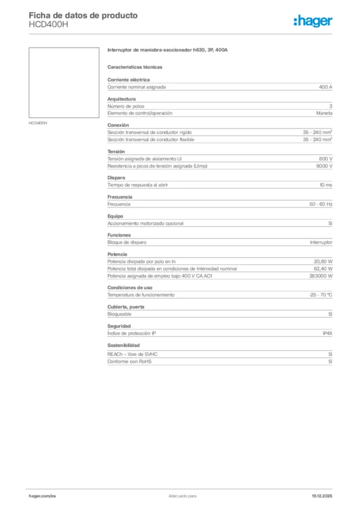 Imagen Hager Ficha de datos de producto HCD400H | Hager España