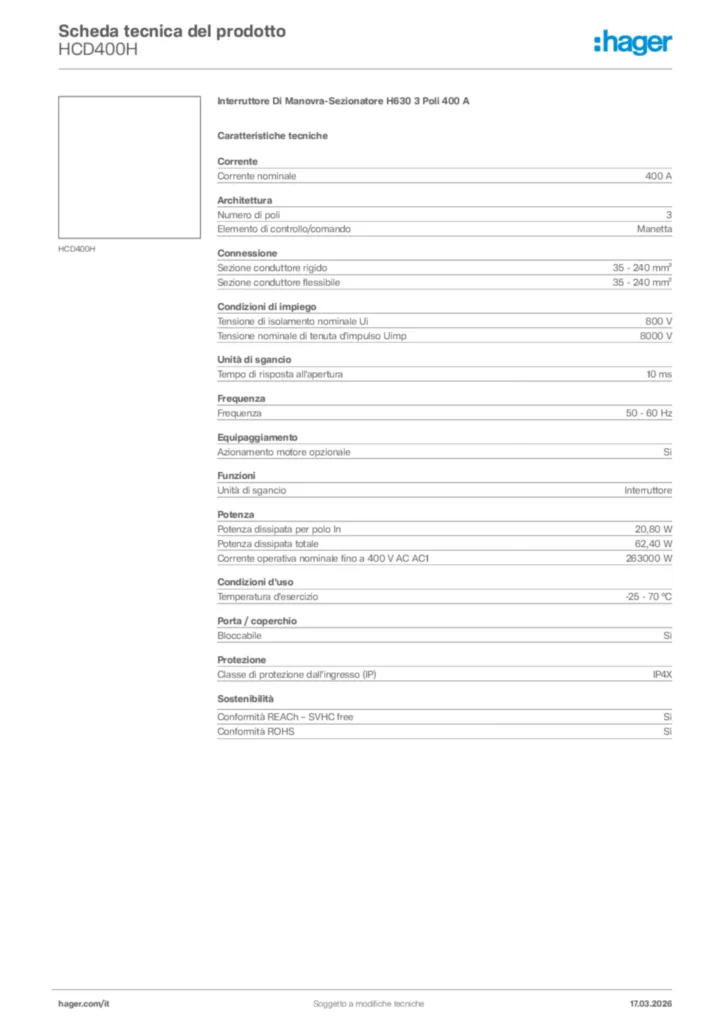 Immagine Hager Scheda tecnica del prodotto HCD400H | Hager Italia