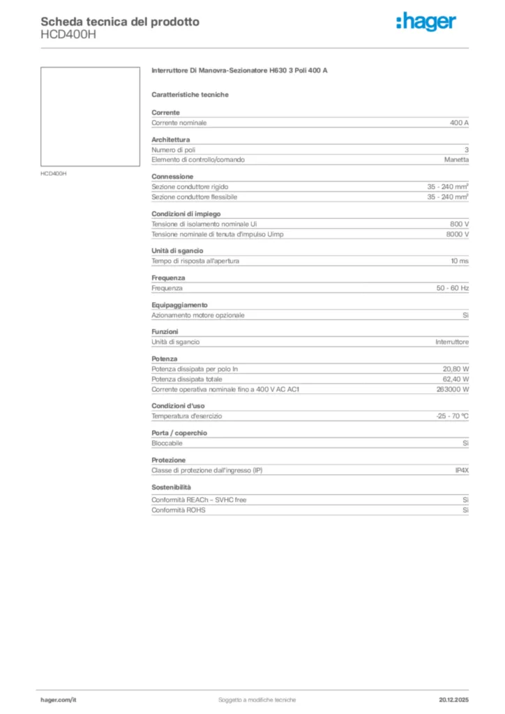 Immagine Hager Scheda tecnica del prodotto HCD400H | Hager Italia