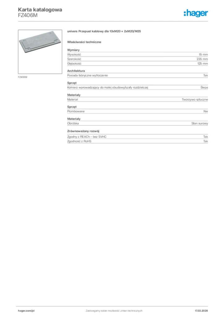 Zdjęcie Hager Karta katalogowa FZ406M | Hager Polska