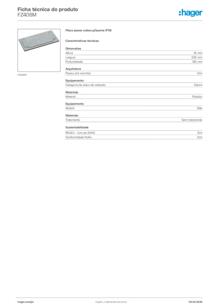 Imagem Hager Ficha técnica do produto FZ406M | Hager Portugal