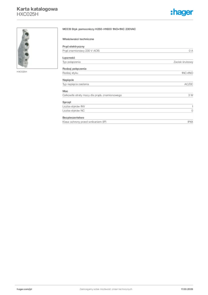 Zdjęcie Hager Karta katalogowa HXC025H | Hager Polska
