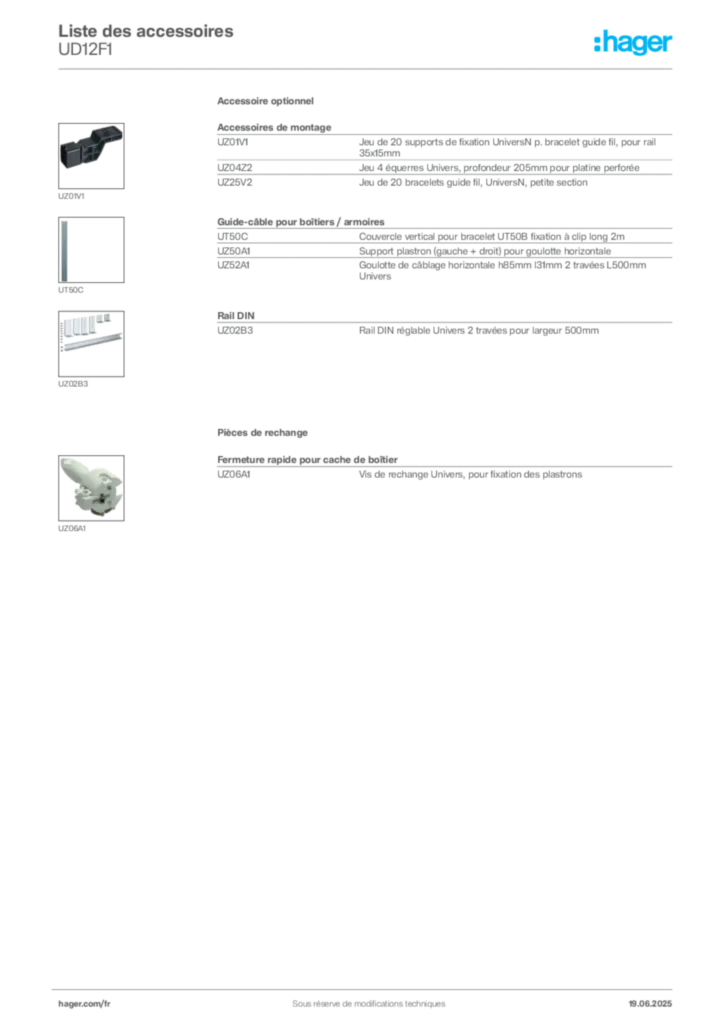 Image Hager Fiche technique du produit UD12F1 | Hager France