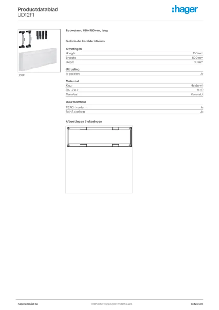 Afbeelding Hager Productdatablad UD12F1 | Hager Belgium