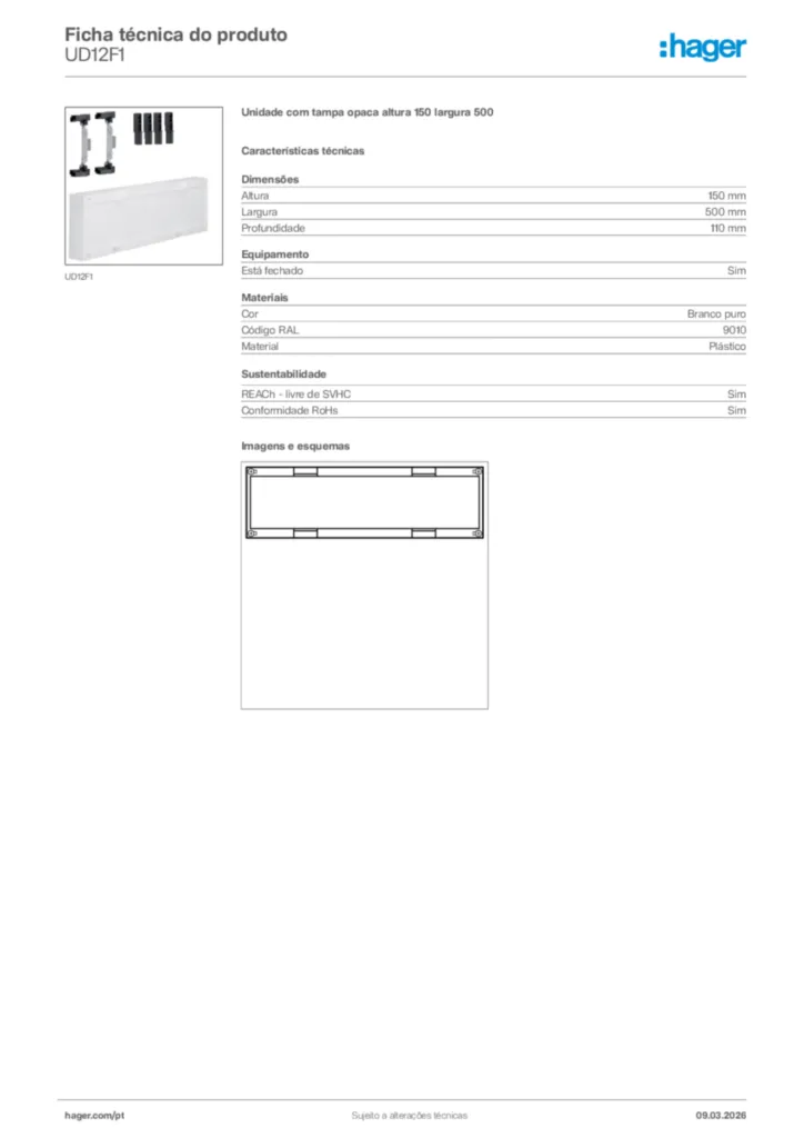 Imagem Hager Ficha técnica do produto UD12F1 | Hager Portugal