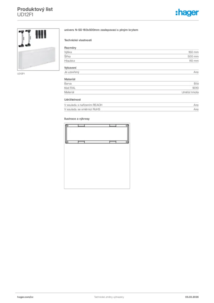 Obrázek Hager Product data sheet UD12F1 | Hager