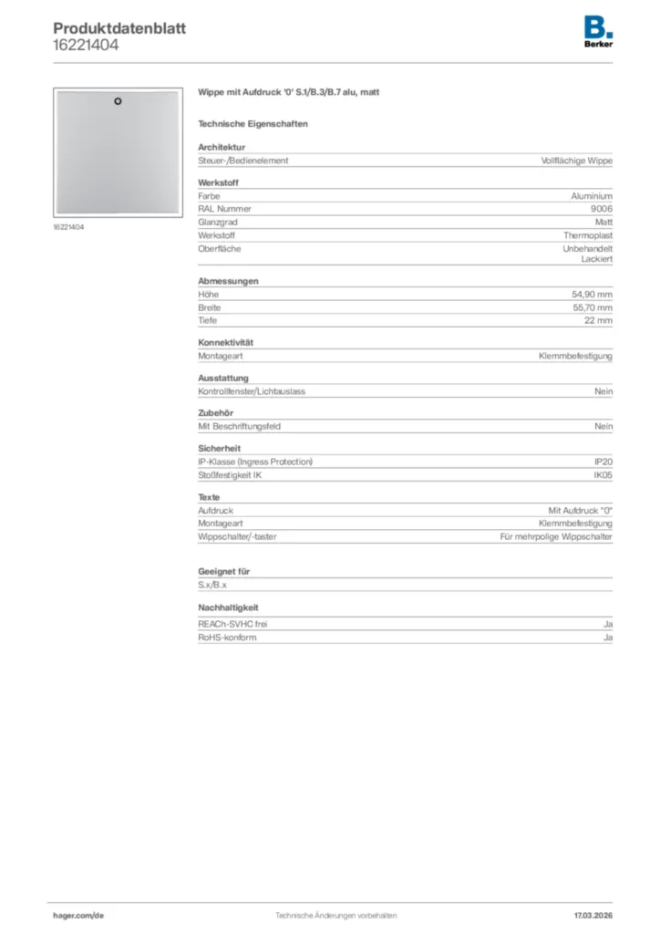 Bild Berker Produktdatenblatt 16221404 | Hager Deutschland