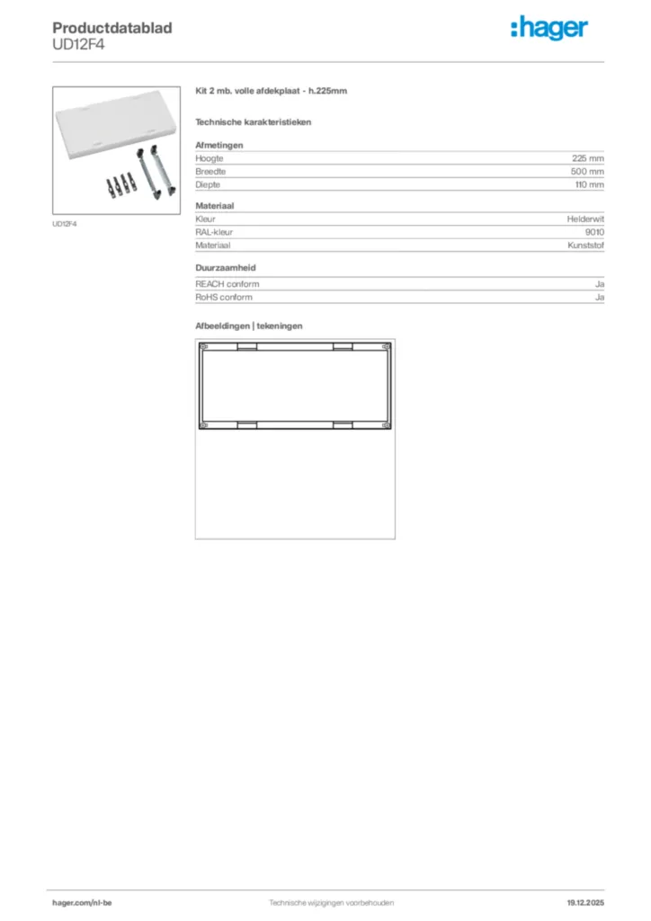 Afbeelding Hager Productdatablad UD12F4 | Hager Belgium