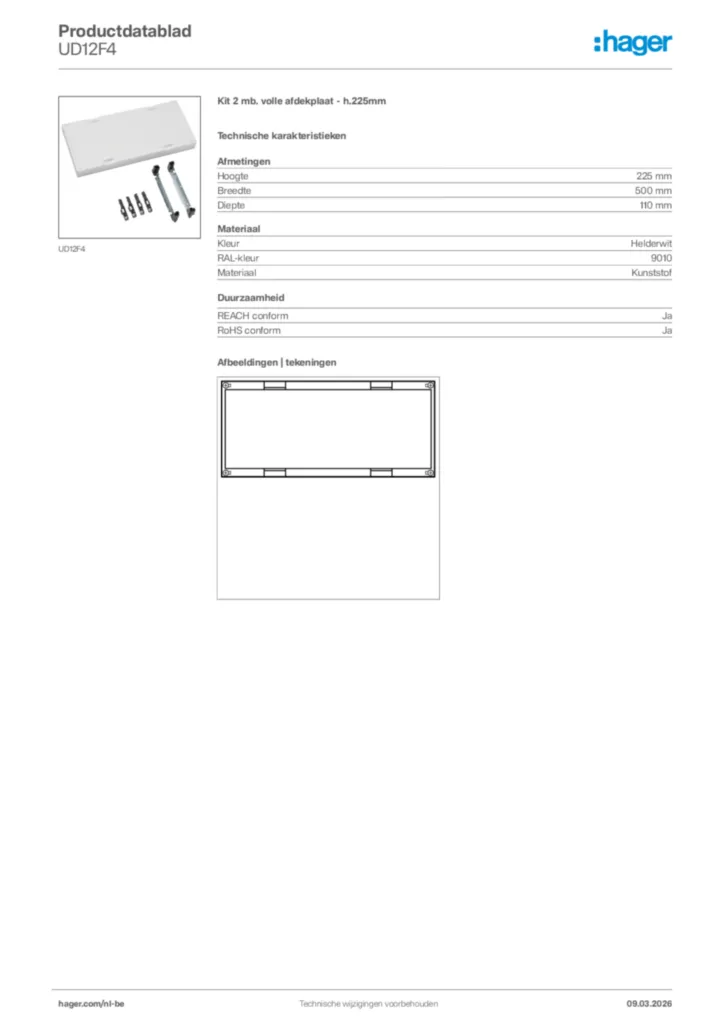 Afbeelding Hager Productdatablad UD12F4 | Hager Belgium