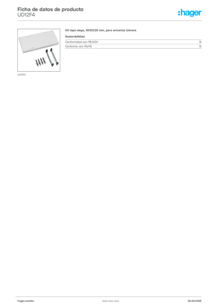 Imagen Hager Ficha de datos de producto UD12F4 | Hager España