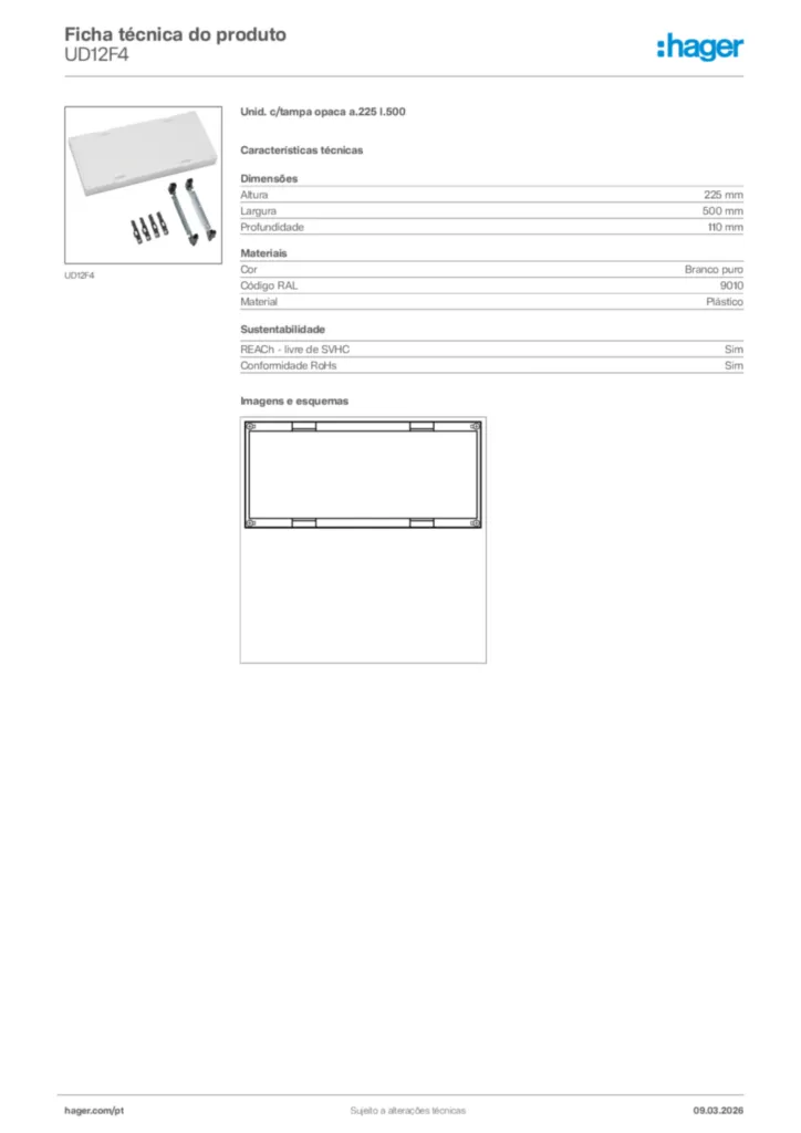 Imagem Hager Ficha técnica do produto UD12F4 | Hager Portugal