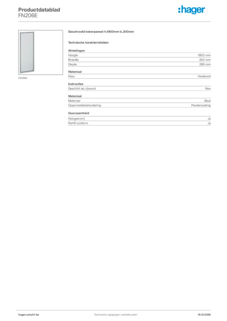 Afbeelding Hager Productdatablad FN206E | Hager Belgium