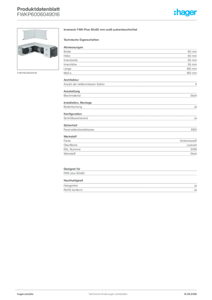 Bild Hager Produktdatenblatt FWKP6006049016 | Hager Deutschland