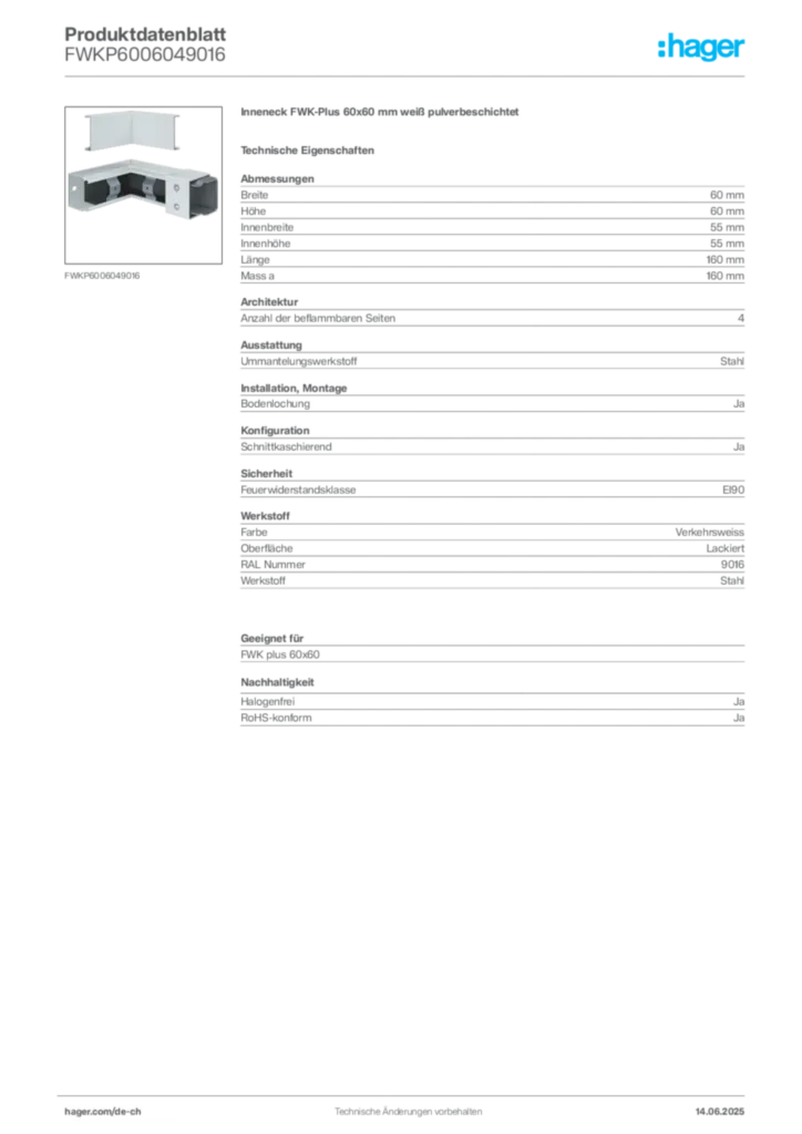 Bild Hager Produktdatenblatt FWKP6006049016 | Hager Schweiz