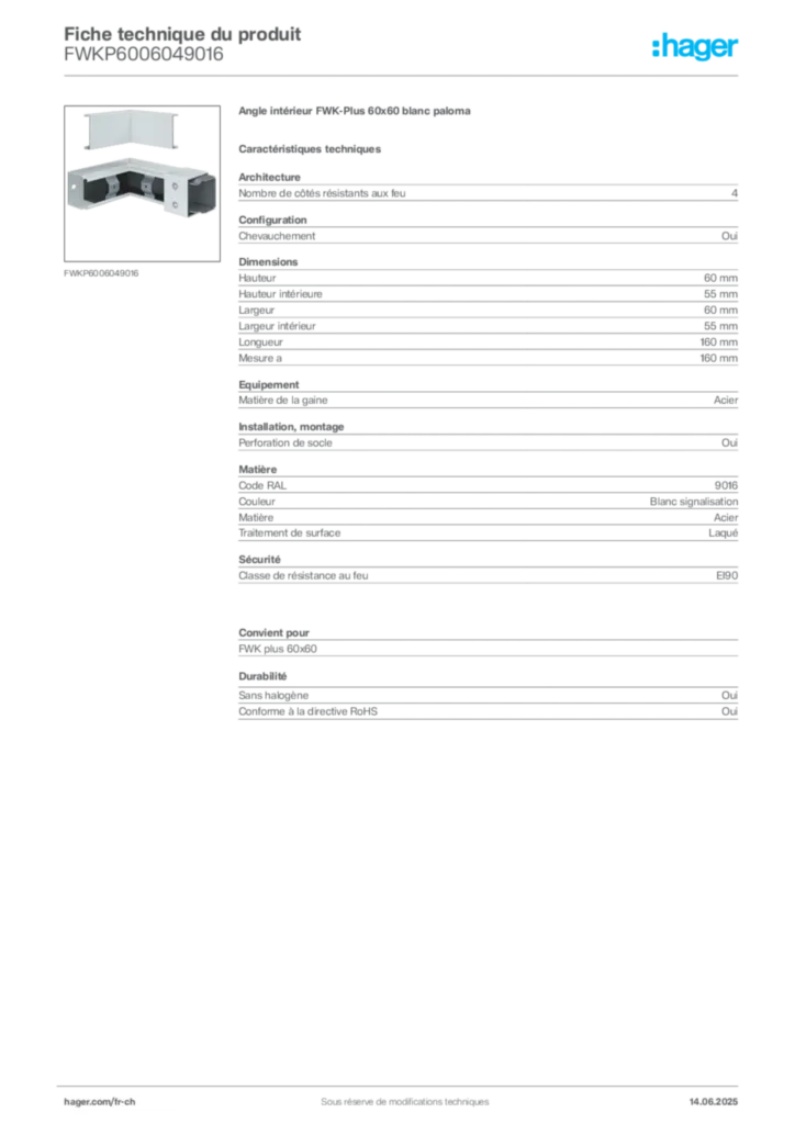 Image Hager Fiche technique du produit FWKP6006049016 | Hager Suisse