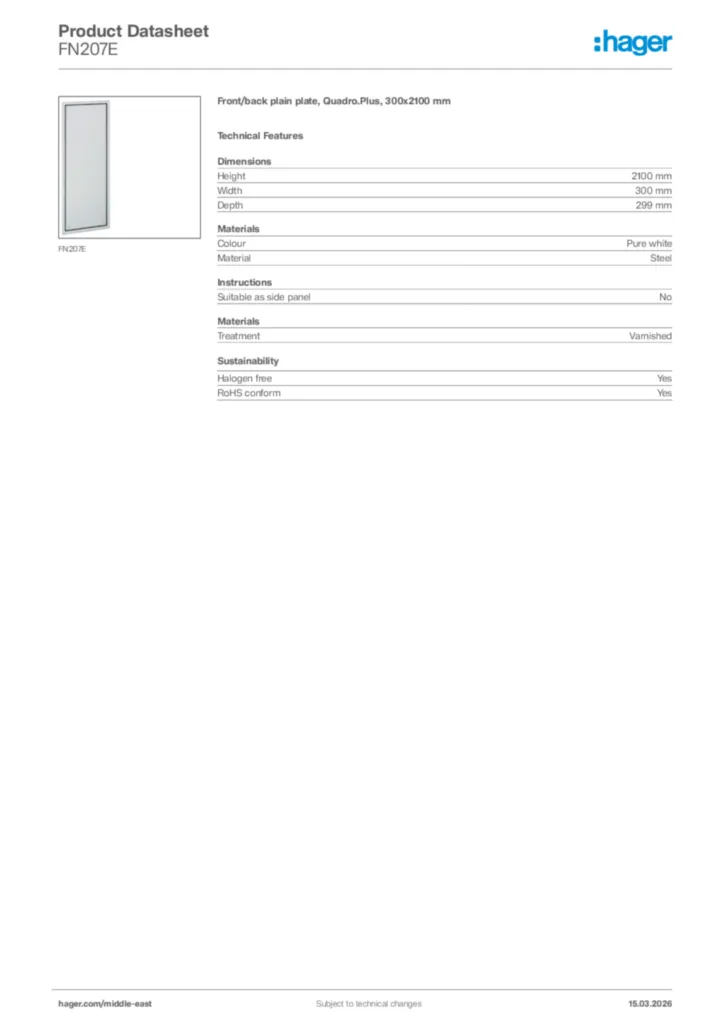 Image Hager Product data sheet FN207E  | Hager