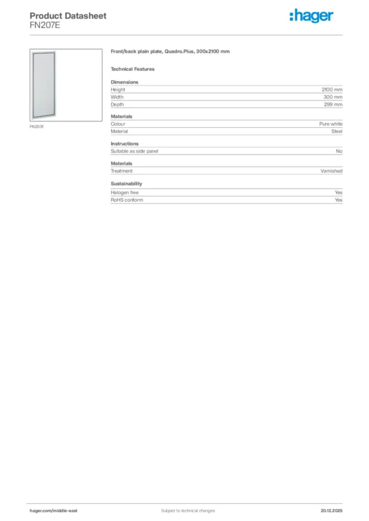 Image Hager Product data sheet FN207E  | Hager