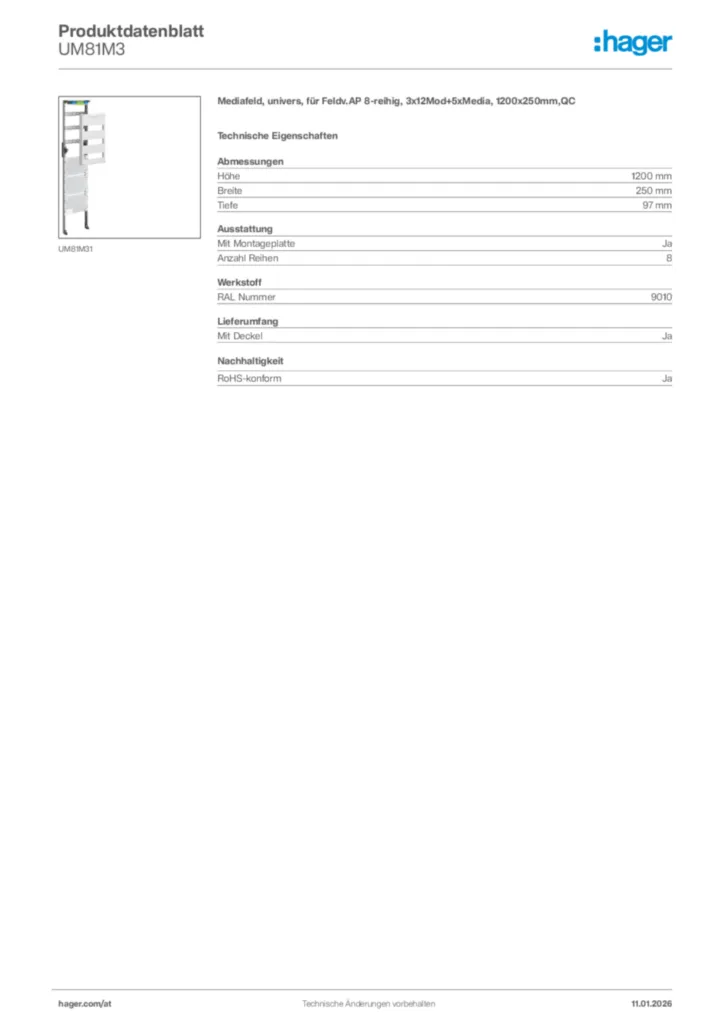 Bild Hager Produktdatenblatt UM81M3 | Hager Deutschland