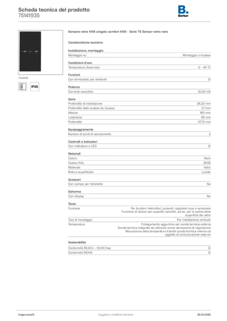 Immagine Berker Scheda tecnica del prodotto 75141935 | Hager Italia