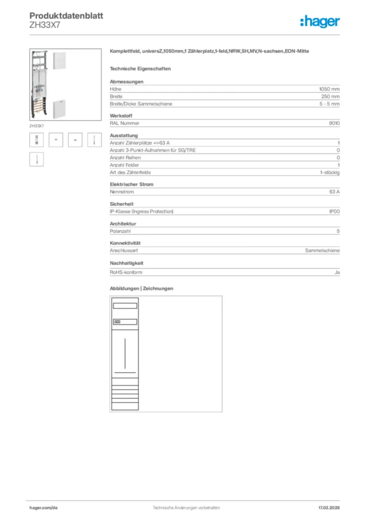 Bild Hager Produktdatenblatt ZH33X7 | Hager Deutschland