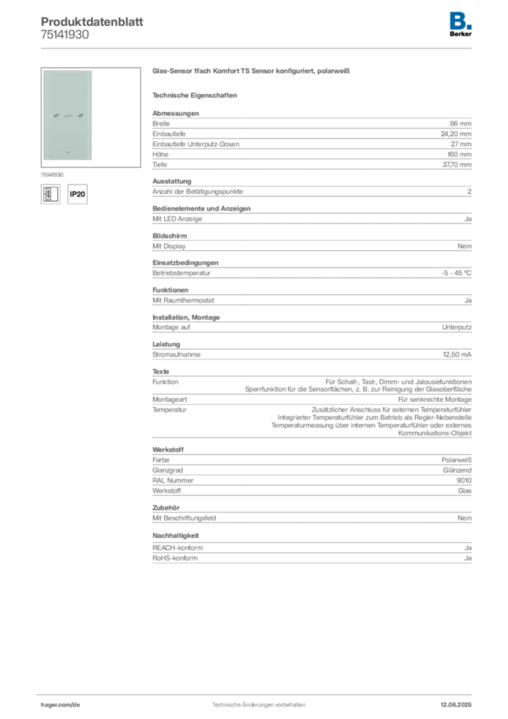 Berker Produktdatenblatt 75141930