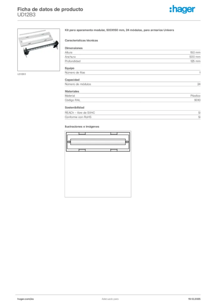 Imagen Hager Ficha de datos de producto UD12B3 | Hager España