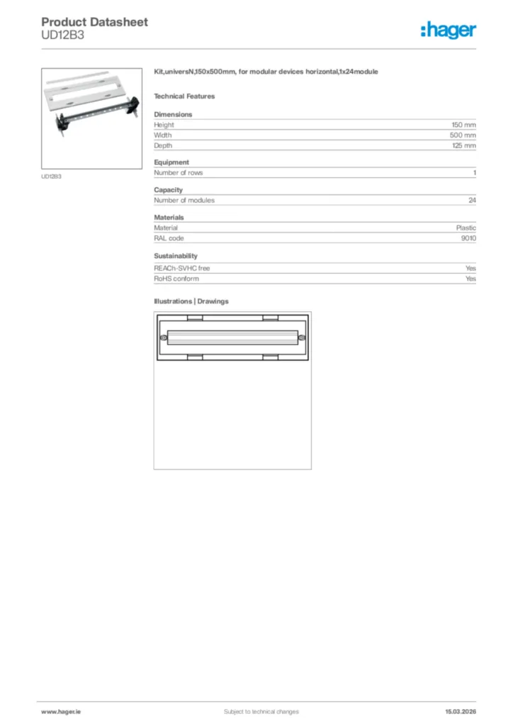 Image Hager Product data sheet UD12B3  | Hager